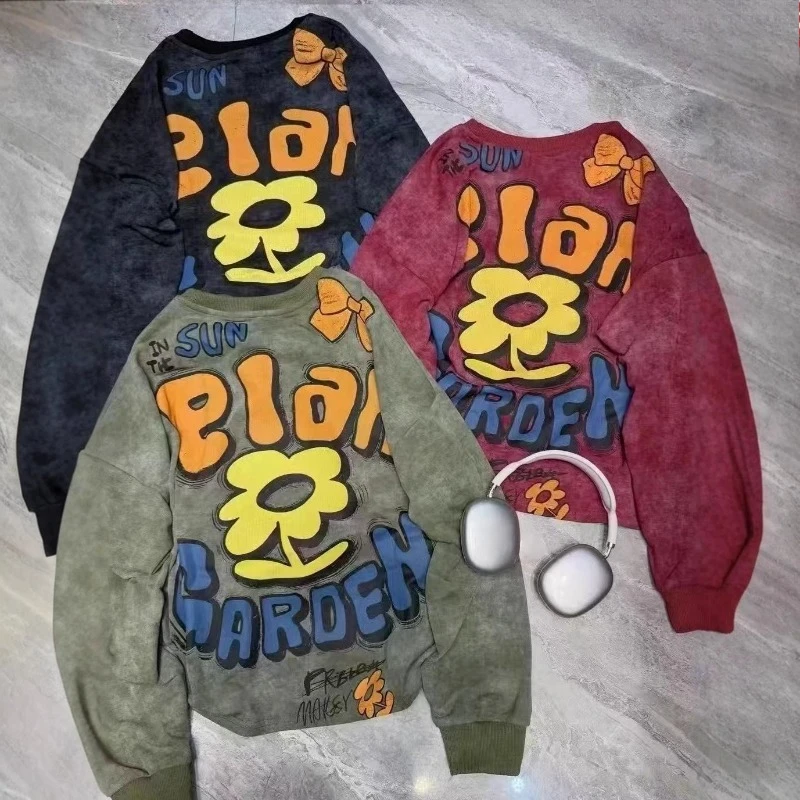 Y2k Short Oversized O-neck Hoodies Pullover Women's Fashion Letter Patch Graffiti Loose Casual Hooded Sweatshirt Kawaii Clothes