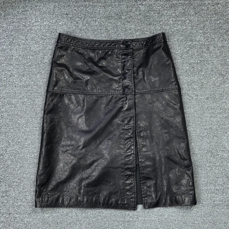 

Spring 2026 High Waist Leather Oil Wax Split Women's Skirt Retro Fit Trousers Daily Use Side Split Leather Skirts