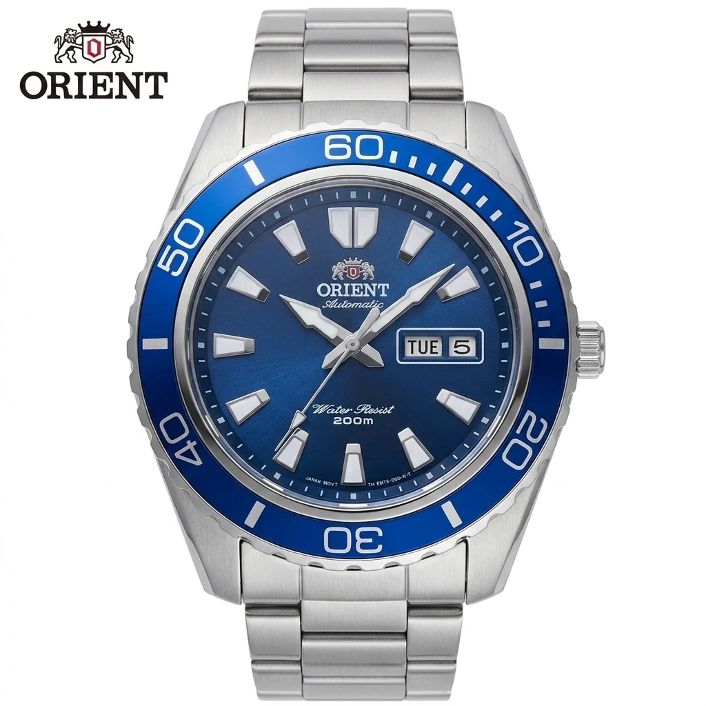 Orient Diver Mechanical Wristwatch for Men, Automatic Rotating Bezel 200M Water Resistant Dual Calendar Luminous Sport Watch