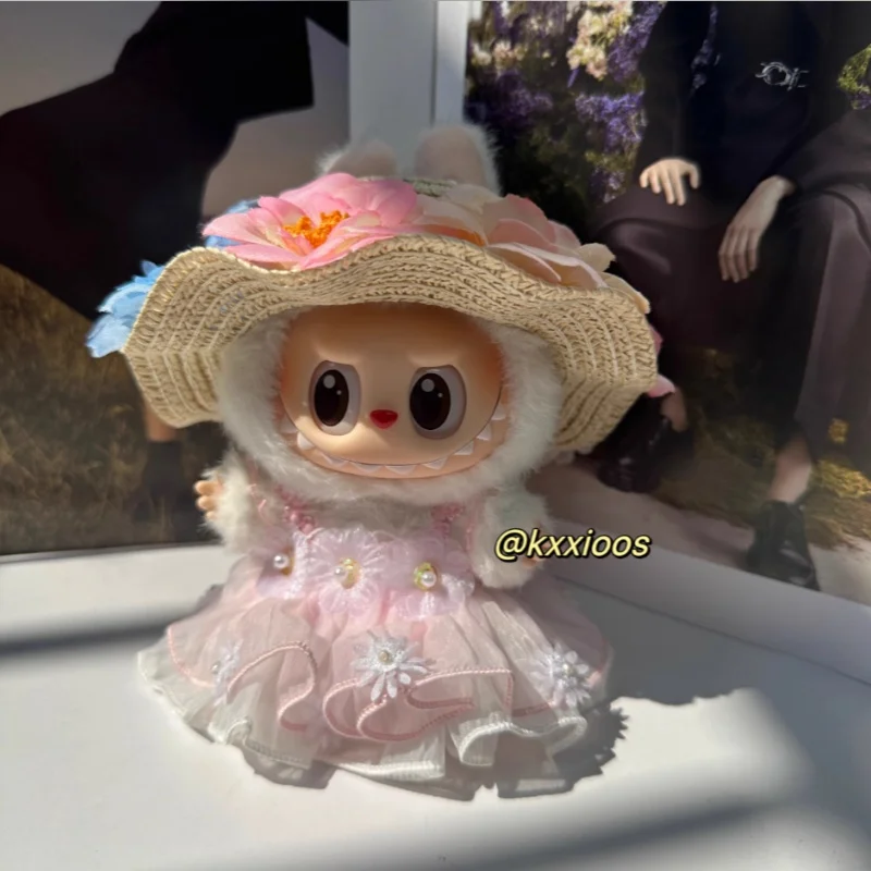 

17cm Labubu Clothes Original Labubu First And Second Generation Doll Clothes Sitting Standing Spring Flower Fairy Skirt Hat Set