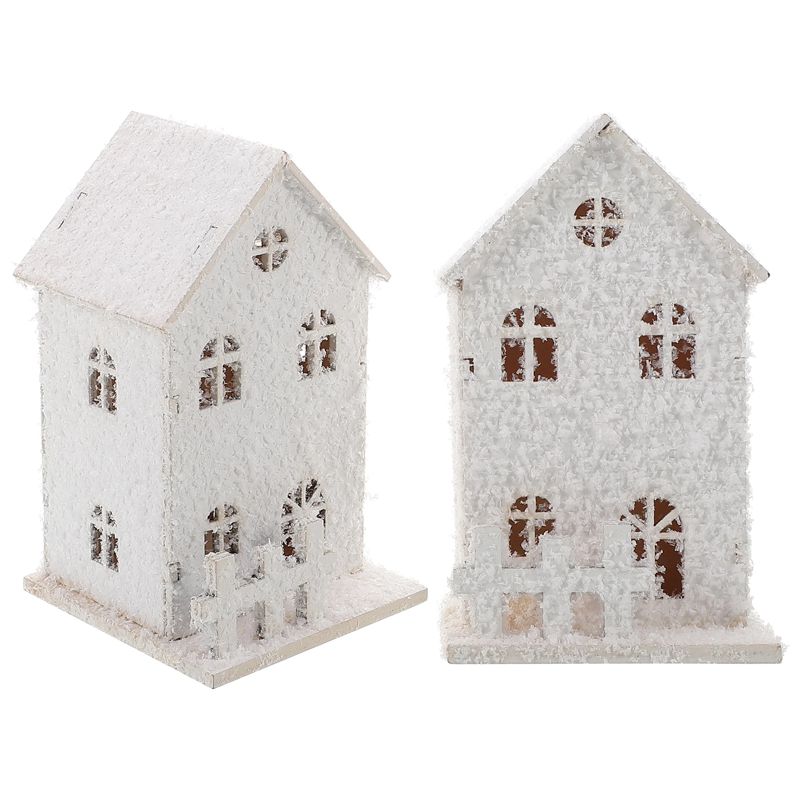 

2pcs Led Wooden Decor Christmas Glowing Xmas Adornment Luminous Snow Desktop Ornament Home Decoration