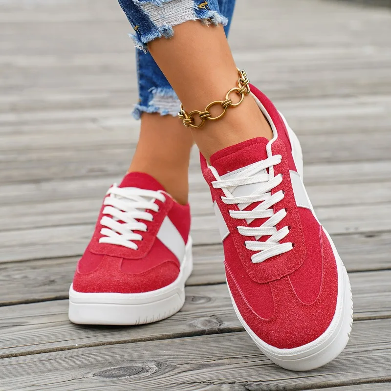 

2026 New Fashion Women's Vulcanized Shoes Brand Designer Low-cut Sneakers Outdoor Comfortable Lace-up Walking Flat Shoes Women