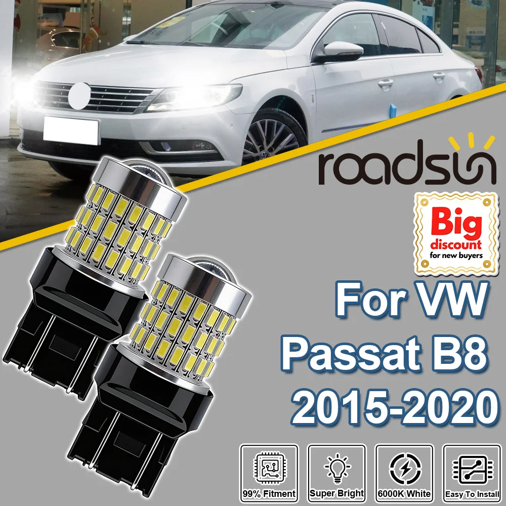 Roadsun 2 Stück für VW Passat B8 2015-2020 W21/5W 7443 Projektorlinse LED-Tagfahrlicht Glühbirne 2016 2017 2018 2019