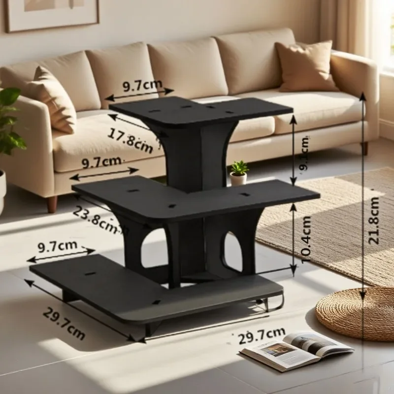 Expositor de Esquina de Madera de 3 Niveles, Organizador de 3 Escalones, Estilo de Ensamblaje de 3 Piezas, Color Negro, para Velas, Jabones, Eventos y Decoración del Hogar