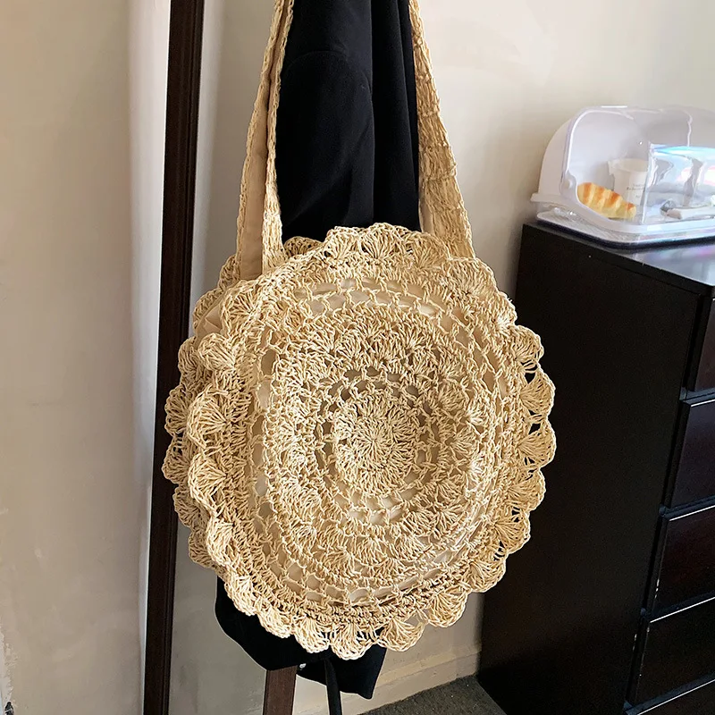 New Woven Round Straw Bags For Women Hollow Armpit Bag Travel Beach Bag Tassel Crossbody Handbags Purse bolsa feminina