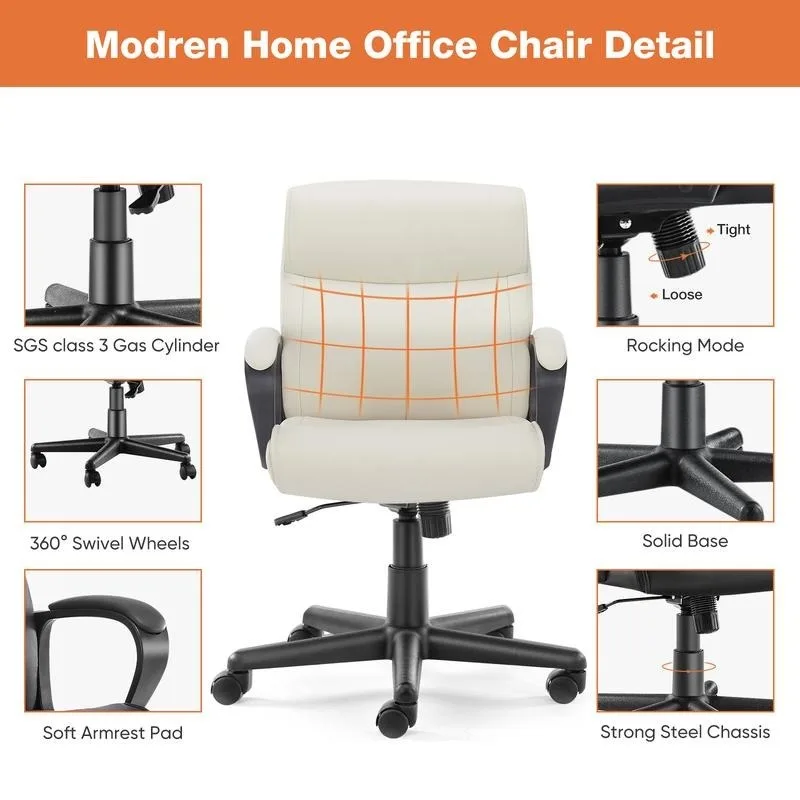 Silla de trabajo giratoria para el hogar y la Oficina, sillón moderno de cuero PU con altura ajustable