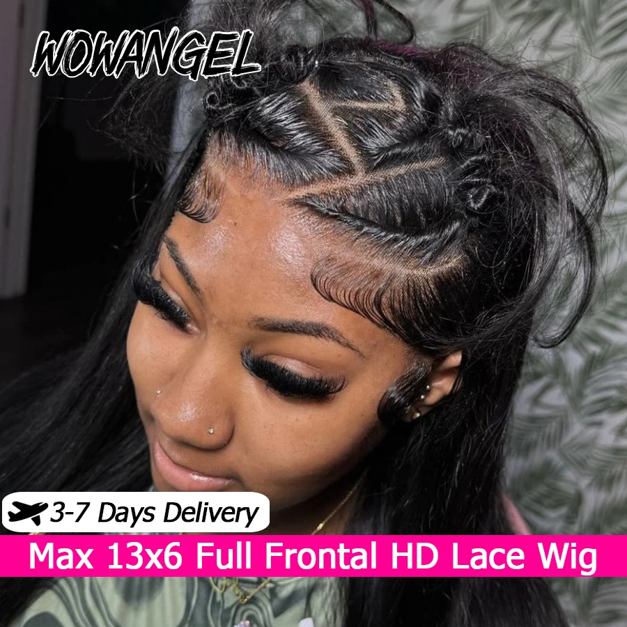 

WOWANGEL Bone Straight Full Frontal Wigs Pre Bleached 13x6 HD Lace Front Wigs Human Hair Pre Plucked Deep Parting For Women