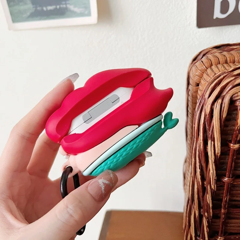 حافظة Disney Ariel لأجهزة AirPods ، سلسلة مفاتيح مضحكة ثلاثية الأبعاد ، سماعة رأس لاسلكية ، سماعة رأس بلوتوث ، غطاء سيليكون ، Airpod Pro ، 1 ، 2 ، 3