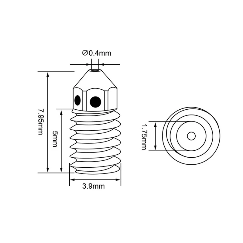 Bambu Lab A1 어셈블리용 독점 1피스 스틸 노즐 미니 핫엔드, 크기 0.2/0.4/0.6/0.8mm