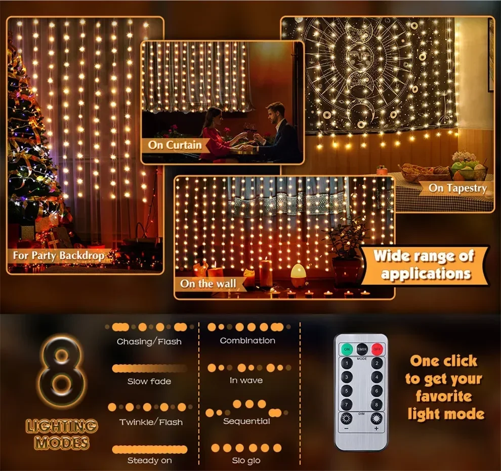 Guirnalda de luces navideñas LED de 1/2/3M, cortina de luces con control remoto USB, adorno de decoración navideña para el hogar, vacaciones, lámpara de Año Nuevo