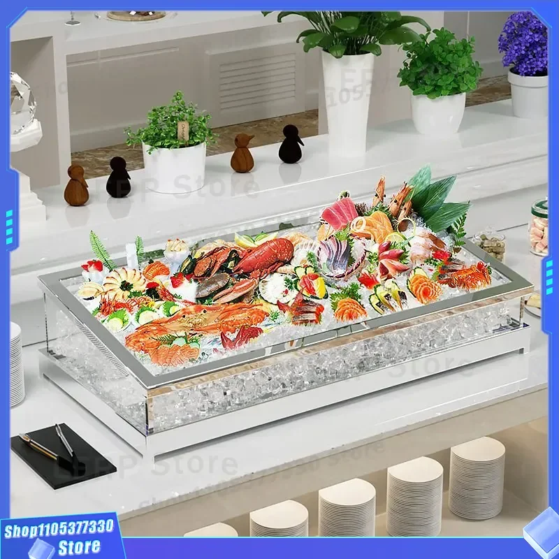 Commercial Acrylic Seafood Ice Display Stand for Hotel Buffet Sashimi Salmon Fruit Beverage Tray Large Capacity Chilled