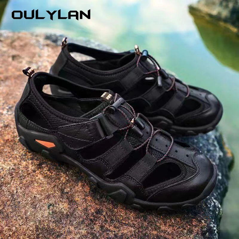 Summer New Men Sandals Anti Skid Breathable Genuine Leather Outdoor Sandals Trekking Casual Beach Shoe Male Loafers Size 38-48