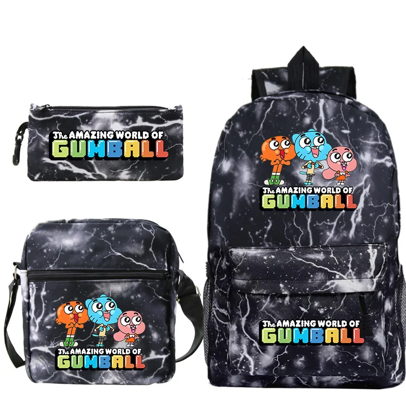 3Pcs/Set The Amazing World of Gumball Printed Backpacks Boys Girls School Bags Children Daily Bookbag Fashion Anime Backpack Set