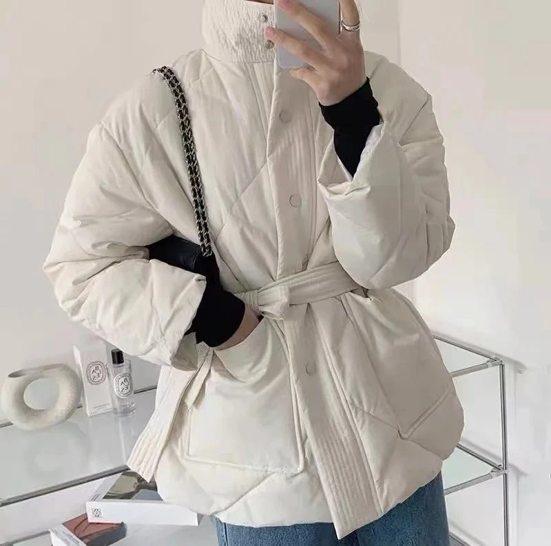 2025 Women's Winter New Cotton Coat with Strap Up Waist Warmth Thick Cotton Coat