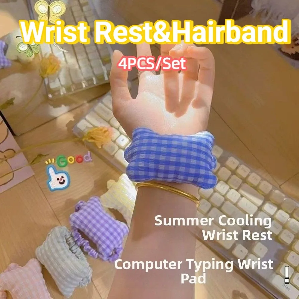 

4Pcs/Set Ergonomic Mouse Wrist Rest Pad Comfortable Plaid Keyboard Hand Pillow Cute Creative Wrist Support Cushion Work