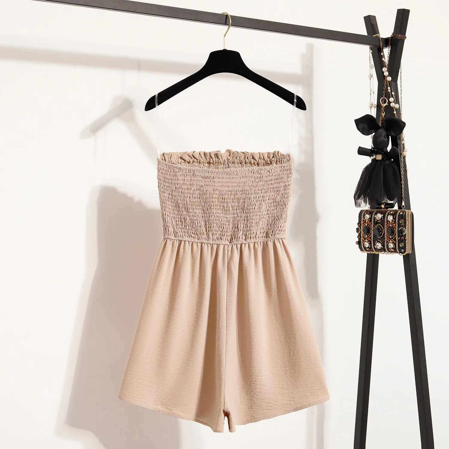 

Sexy Casual Pure Color Belted Strapl OnePiece Jumpsuit Faionable Women's Rer mid Waist ort Pants Cotton Hanmata