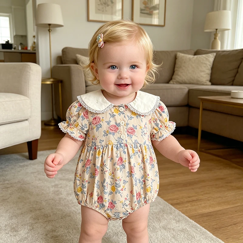 2026 Neue Neugeborene Baby Mädchen Bodys 0-24M Baby Mädchen Strampler Sommer Kurzarm Baumwolle Blumenmuster Baby Mädchen Einteiler