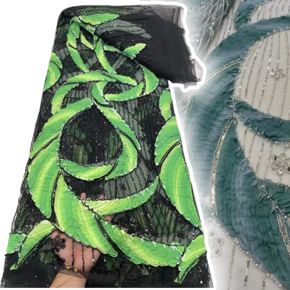 

Новейшая африканская кружевная ткань с бисером, 3D французская нигерийская сетка с блестками, вышитое кружево, подходит для вечернего шитья вечернего платья CC096