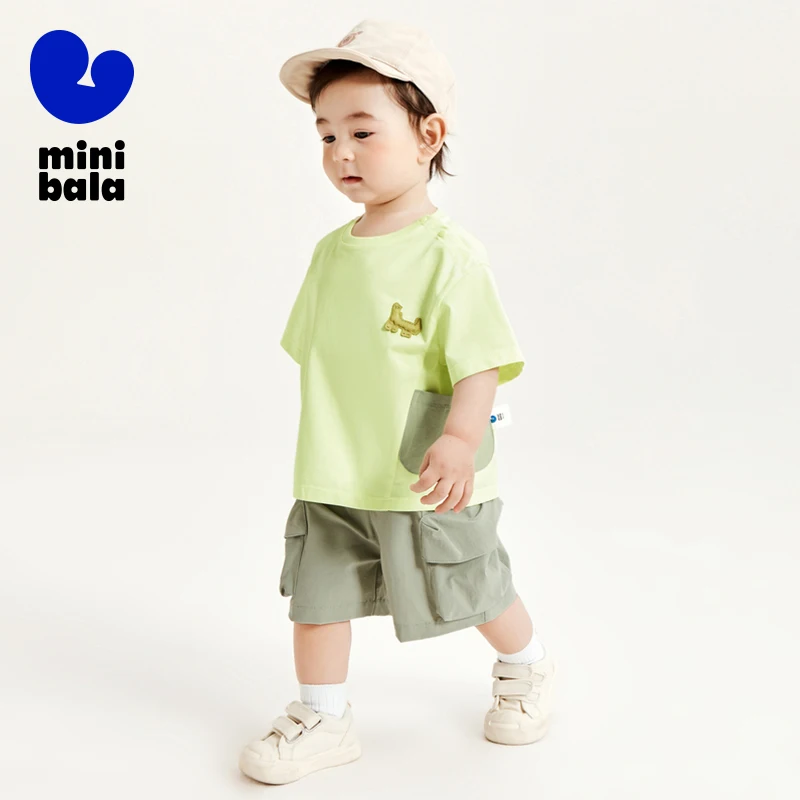 Mini Bala Short Sleeve Set Boys Girls Baby 2024 Summer New Moisture-Wicking Quick-Dry Anti-Bacterial Cooling Loose Outfit