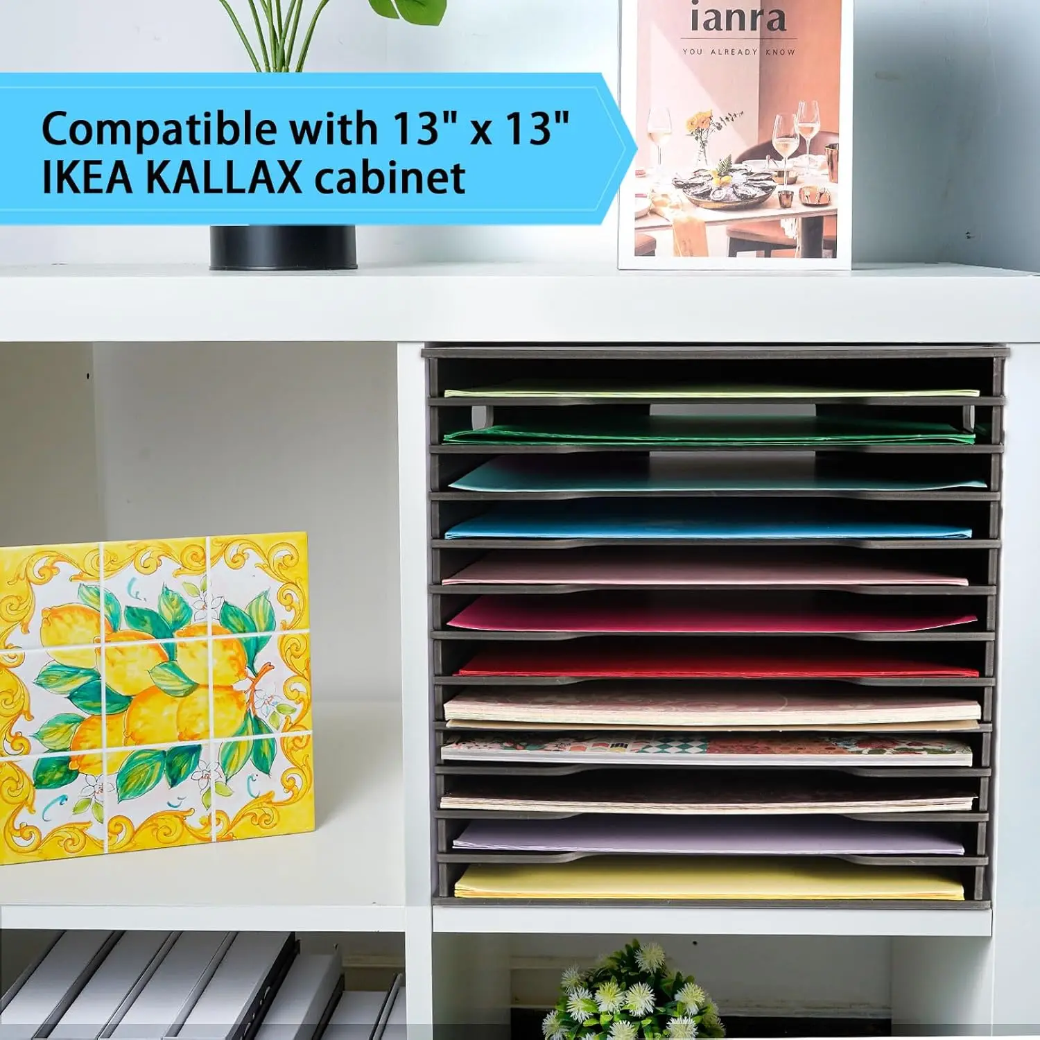 Scrapbook paper organizer, 12-layer file sorting storage, folder, desktop scrapbook paper organizer, black.