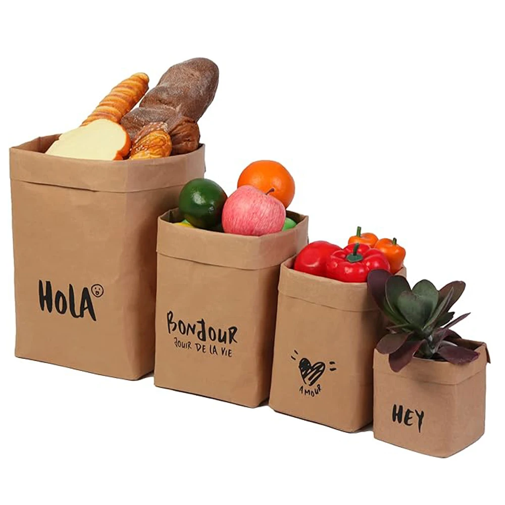 Home Washable Kraft Paper Bag Reuseable Desktop Cosmetic Storage Bag Flowerpot Basket Multifunctional Storage Bag