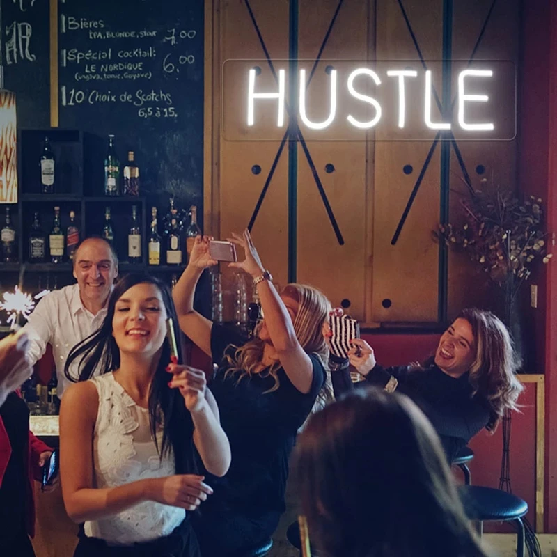 HUSTLE-señal de neón LED para pared, señal de neón para decoración de hogar, sala de estar, fiesta, regalo de vacaciones, lámpara de noche de neón