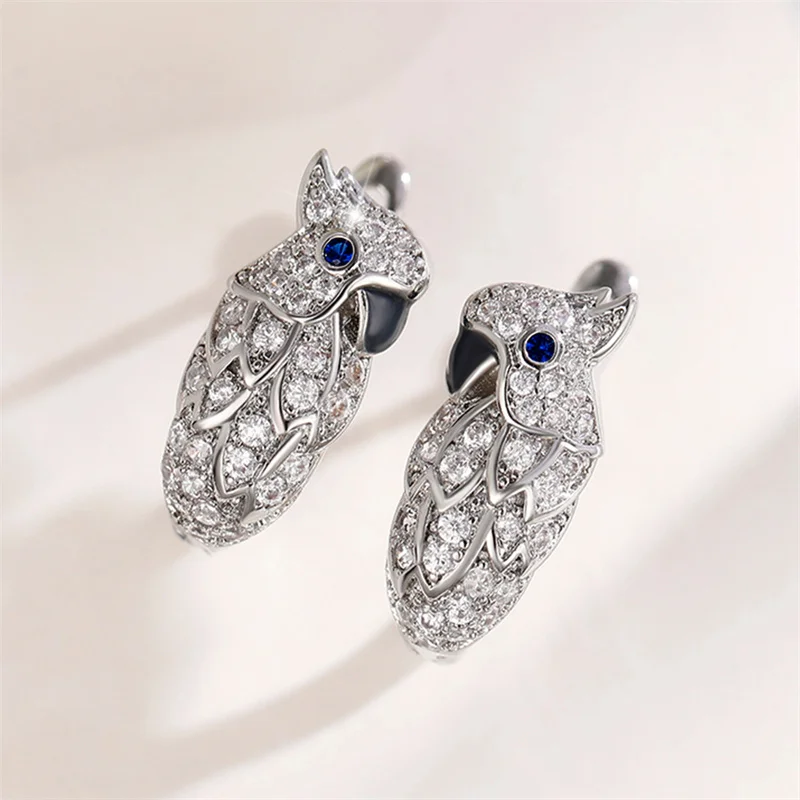 Huitan Chic Owl Hoop Earrings with Dazzling CZ Newly Designed Animal Earrings for Women Dance Party Birthday Gift Trendy Jewelry