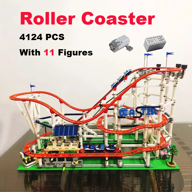 With Motor Light Coaster MOC Display Building Blocks Compatible 10261 18003 Kid DIY Model Toys Birthday Christmas Gifts