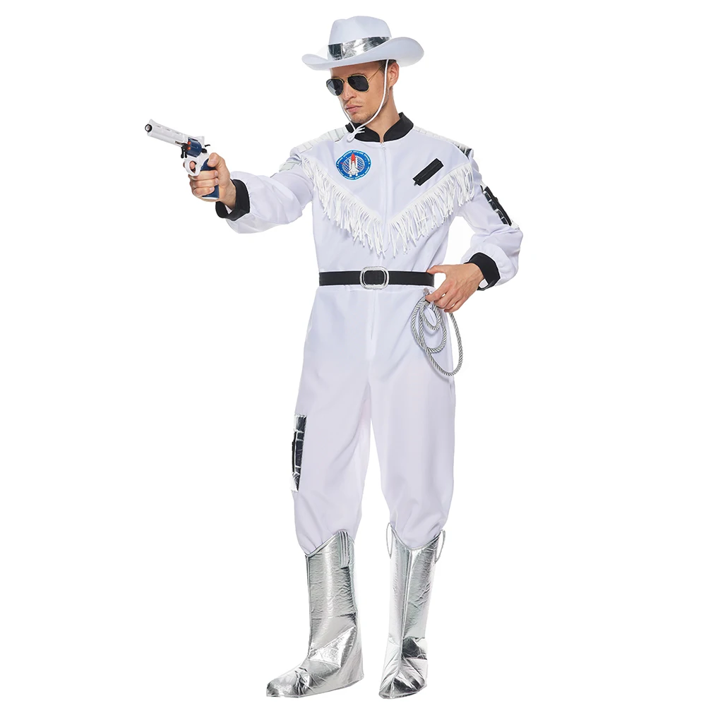 New Men's Space Cowboy Halloween Costume Adult Astronaut Cosplay Jumpsuit Carnival Easter Purim Fancy Dress