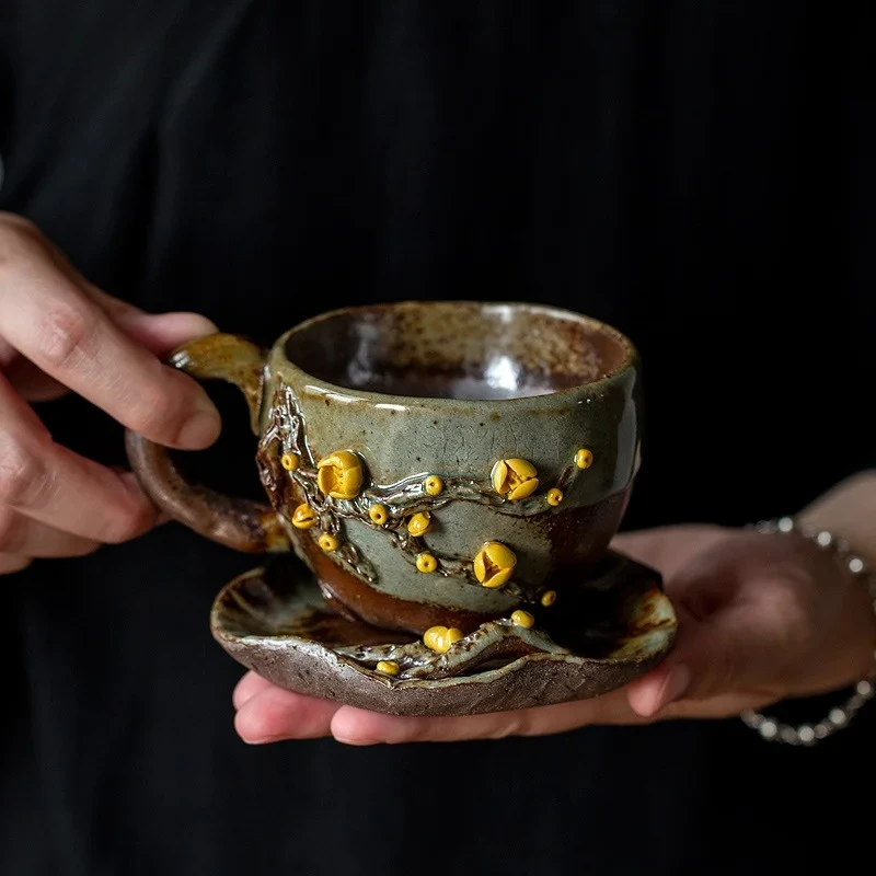 Chinese Retro Coaster Handmade Teacup Pottery Plum Blossom Tea Holder Insulation Cup Holder Kung Fu Tea Ceremony Accessories