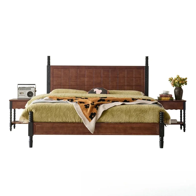 

Double retro medieval high back 1.8 solid wood Sylvan bedroom princess bed modern American solid wood bed