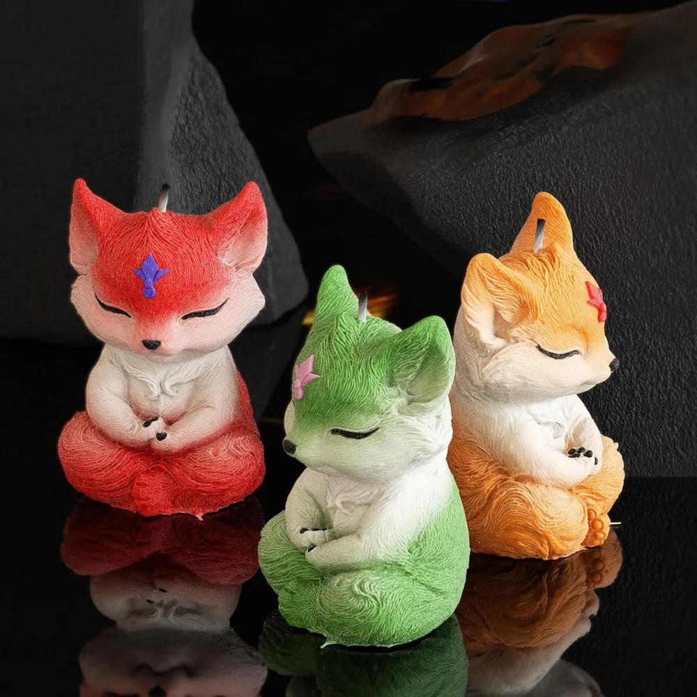 Meditating Fox Aroma Candle Silicone Mold DIY Sitting Cute Animal Small Fox Plaster Ornament Candle Making Supplies Resin Mold