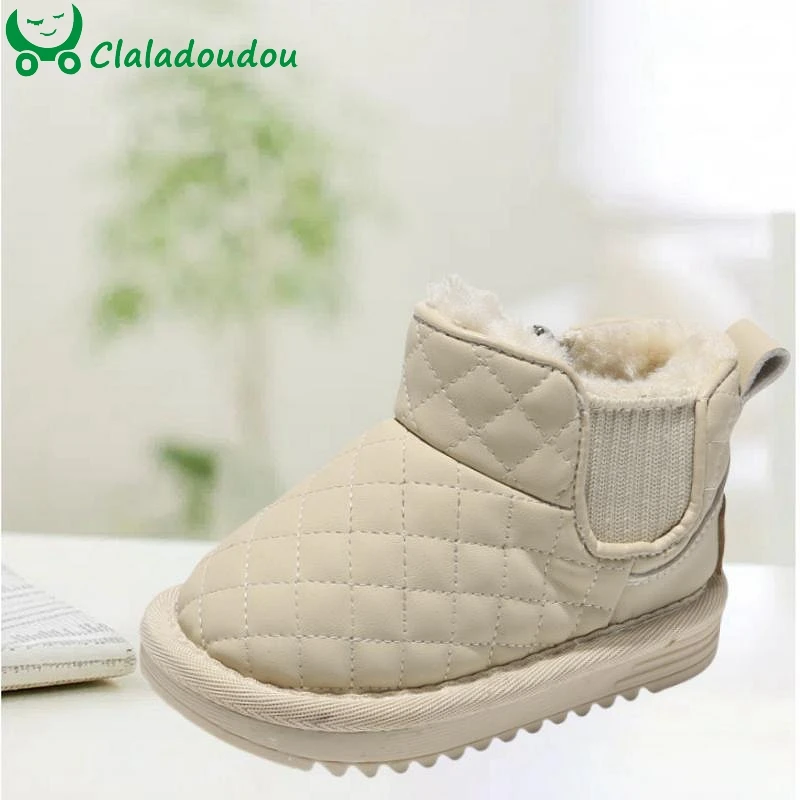 

2024 New Microfiber Leather Snow Boots For Kids Girls Boys Solid Suede Winter Zip Ankle Boots For 0-6years Children Woman Shoes