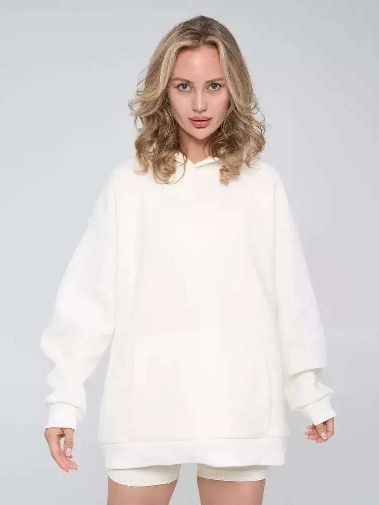 Zabawne Litery Nadrukowane Jesień Zima Bluza z Kapturem Amerykańska Biała Luźna Codzienna Nowa Leniwa Modna Wszechstronna