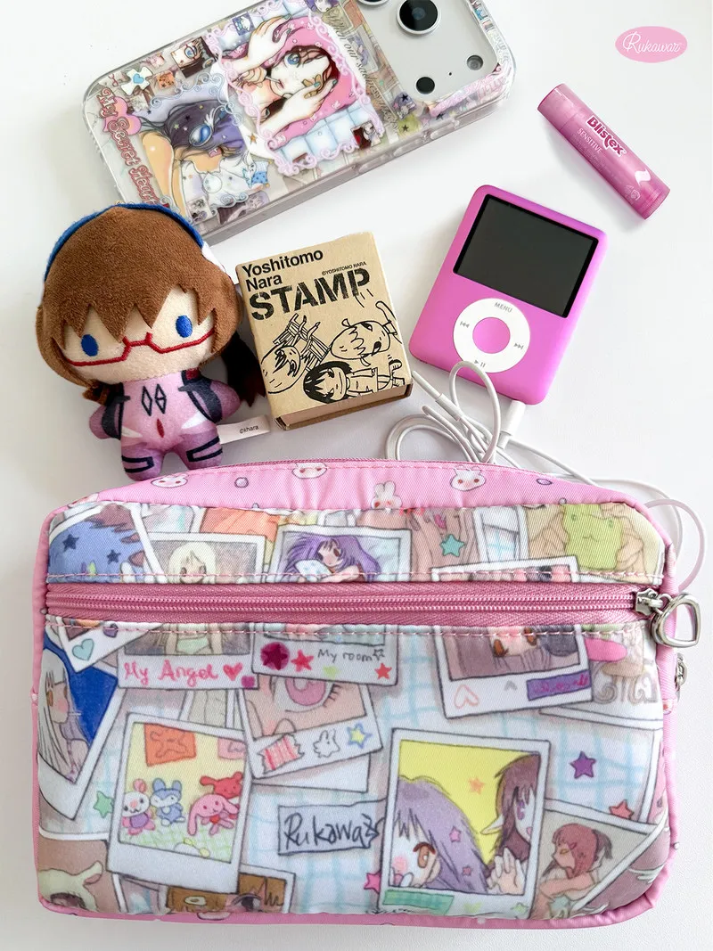 Original Design Rukawazzx X Oliwa Storage Bag Pink Retro Girl Heart Storage Bag Cartoon Printed Makeup Bag Girl Anime Periphery