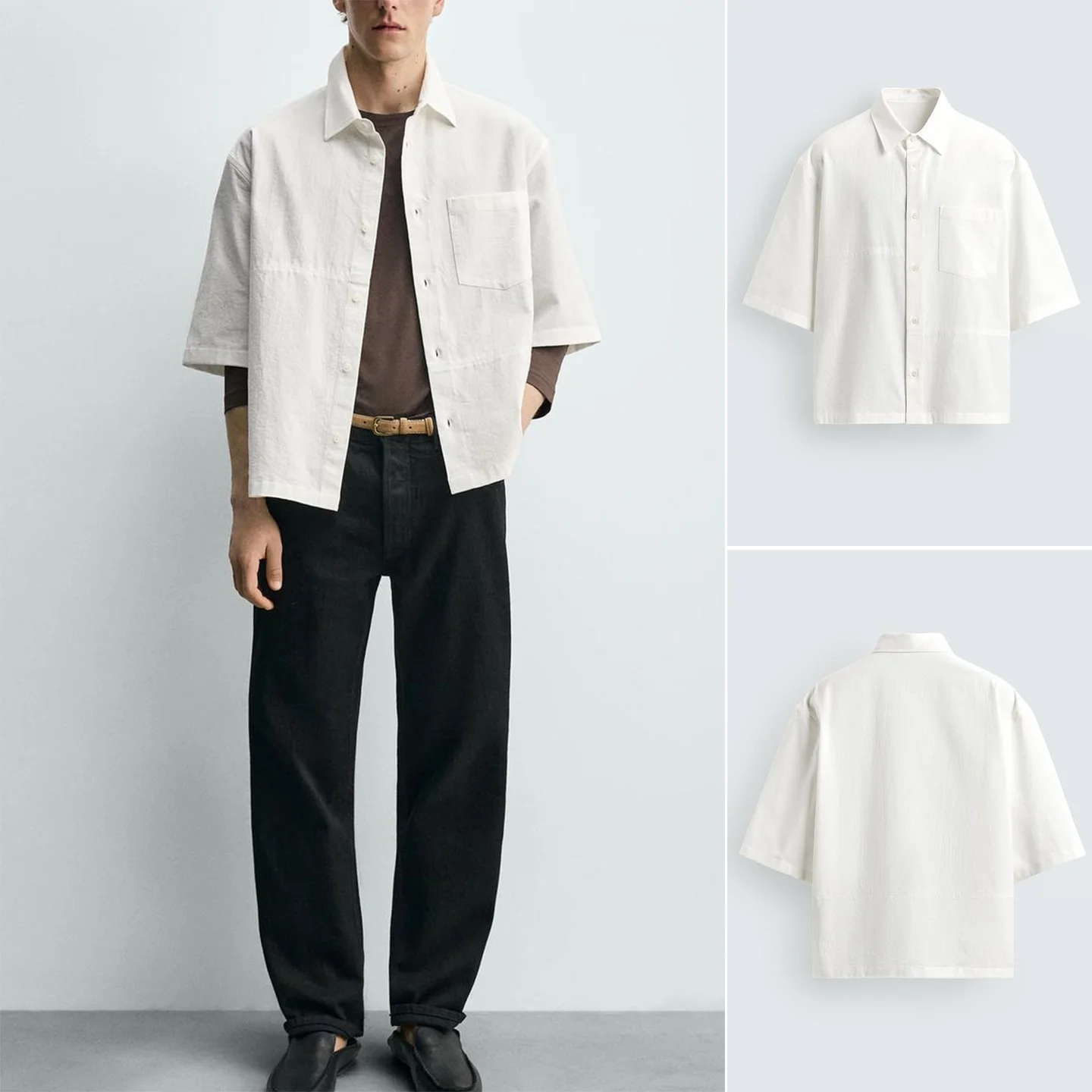 

Summer New Men's Casual Loose Fit Short Sleeve Shirt Turn-down Collar Single Button up Top Polyester Fiber Skin-friendly Brea...
