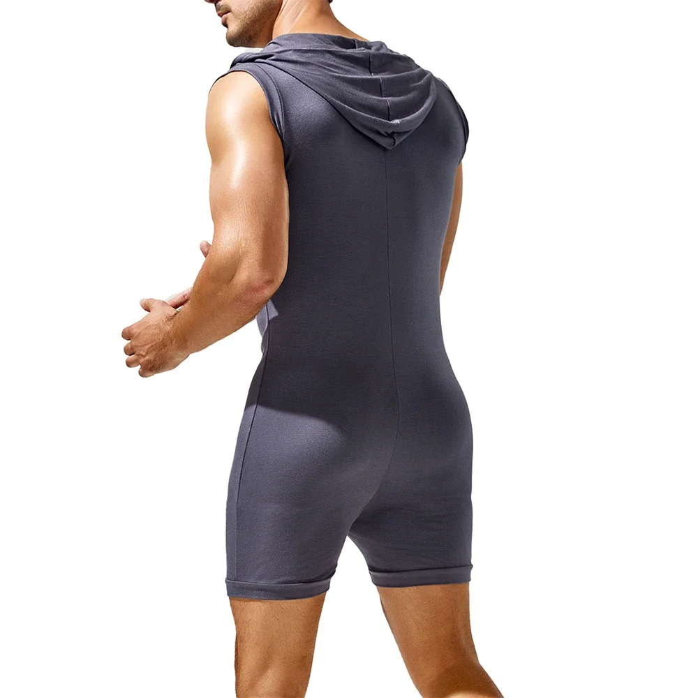 

Новый мужской сексуальный комбинезон с капюшоном на пуговицах спереди, комбинезон для фитнеса, цельная пижама для домашнего отдыха, мужской жилет, боди, одежда для сна, спортивная одежда