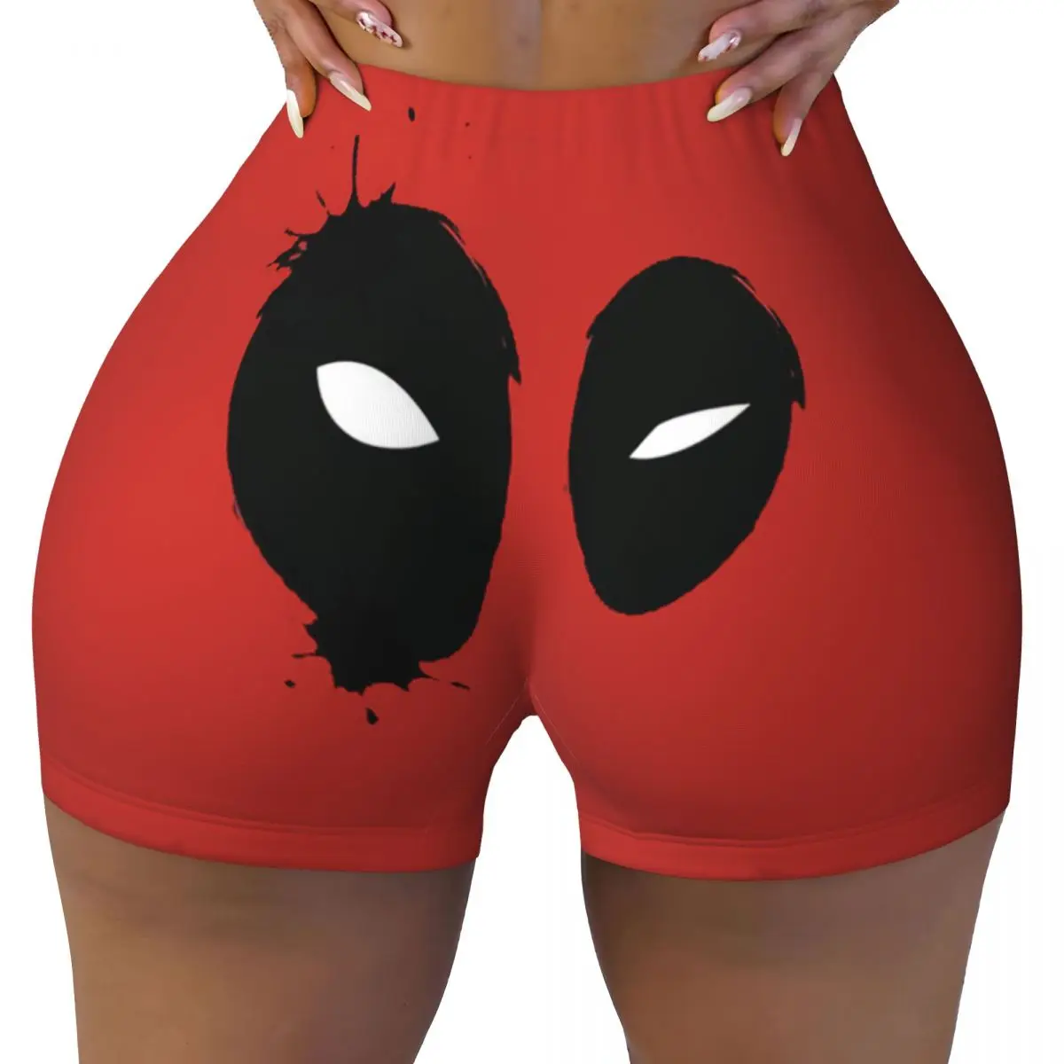 Custom Deadpool Eyes Volleyball Biker Gym Shorts Women's Athletic Workout Yoga Shorts