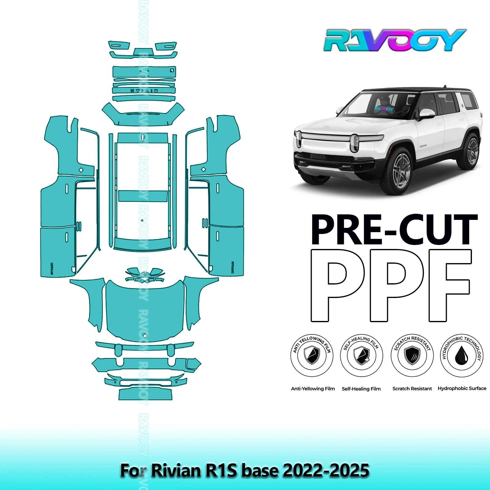 

8.5Mil Precut PPF Paint Protection Film Full Vehicle Clear Bra For Rivian R1S base 2022-2025