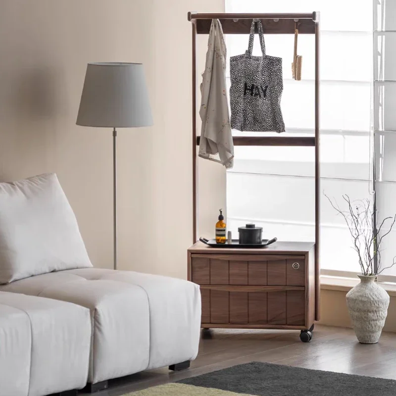 Walnut Wooden Multifunctional Coat Rack Bedroom Wheels Standing Coat Rack Entrance Hanging Recibidor Para Entrada Furniture Home
