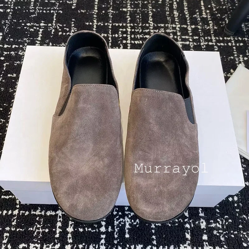 Mocassini tinta unita Scarpe da ufficio con suola morbida Scarpe basse da donna con punta tonda in pelle scamosciata di mucca con bocca superficiale Scarpe da guida per quattro stagioni