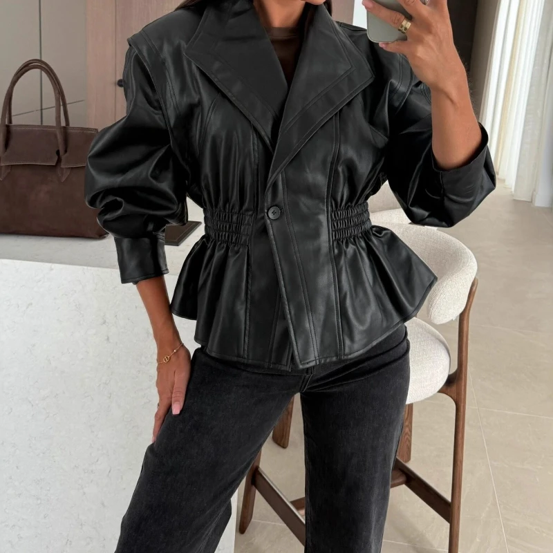 

2025 Autumn and Winter Women's New PU Leather Jacket Top Jacket