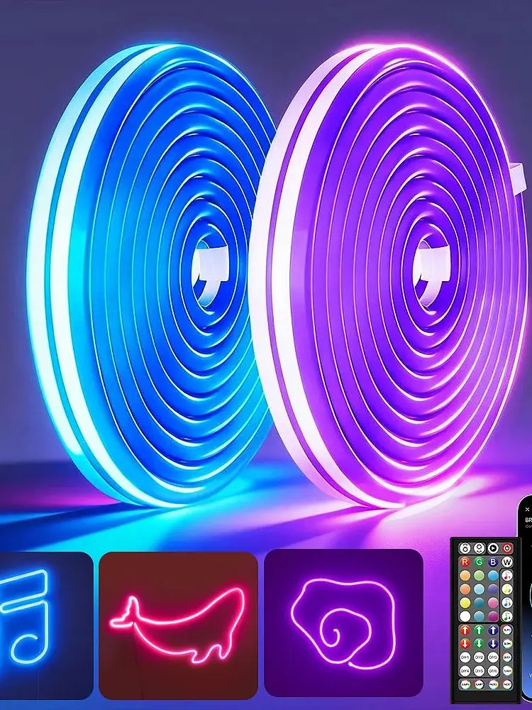 30M Intelligenter RGB-Neonstreifen mit Doppelsteuerung, Multifunktionaler Flexibler Wasserdichter LED-Lichtstreifen für Gärten und Schlafzimmer