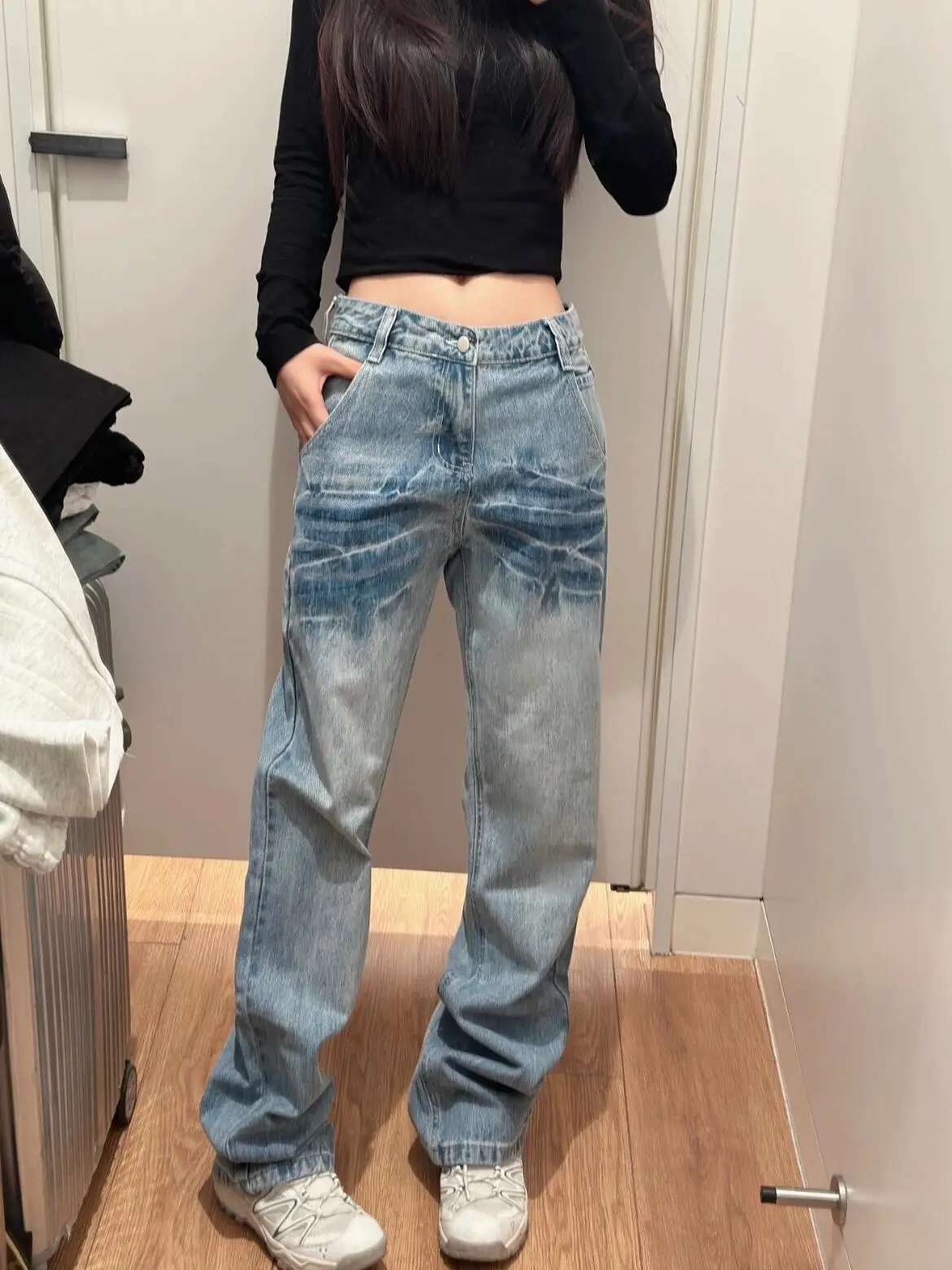 

Lightning Pattern Jeans Men's Women's American High Street Retro Vibe CleanFit Straight Tube Micro Flare Trendy Jeans