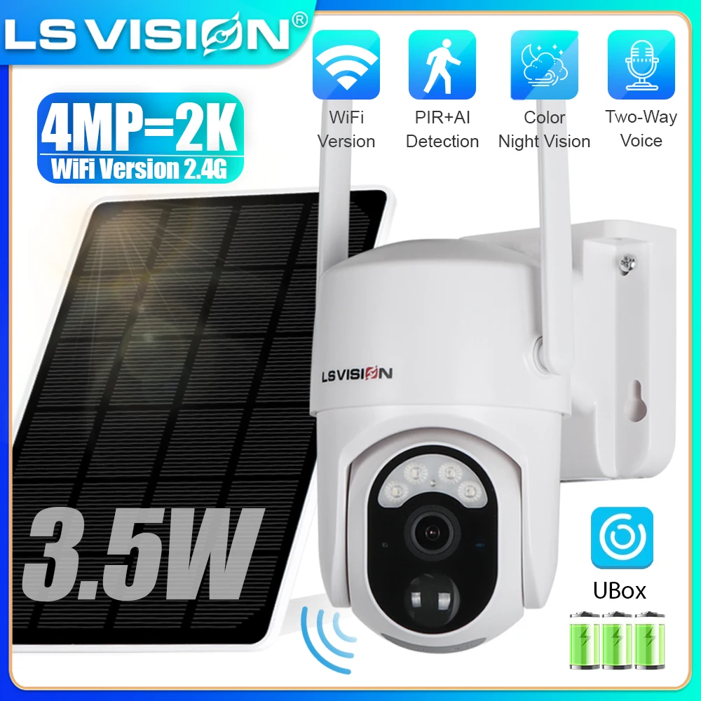

LS VISION Ubox 2K WiFi Solar Security Cameras Outdoor Surveillance Camera Color Night Vision PIR Motion 2 Way Audio PTZ Cameras