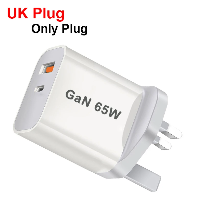 UK/AU/EU/US USB C Charger 65W PD 3.0 GaN Charger Type C Power Adapter With 2-Port Fast Wall Charger Compatible for iPhone 13 USB