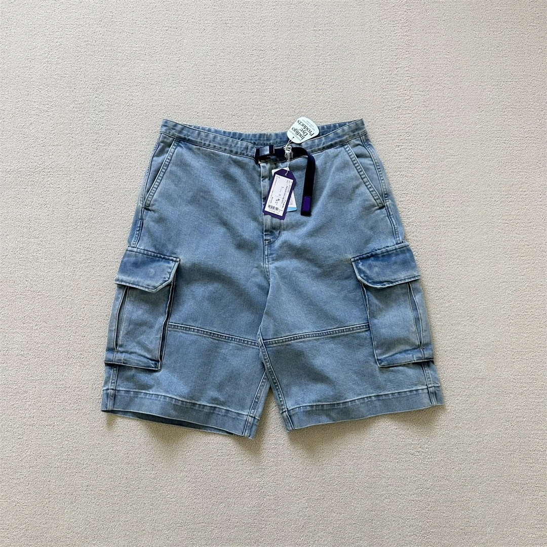 

Blue Dyeing Denim Workwear orts Japanese Retro Sle Youth Five-Quarter Length Casual Mid-Waist Jeans Fabric Utili Trousers