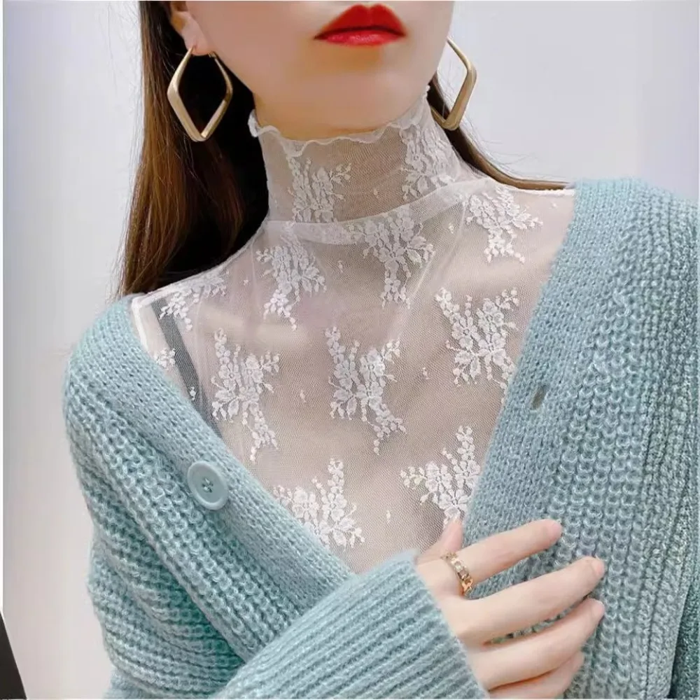 

Fashion Lace Floral Fake Collar Detachable Gauzy False Collar Slim White Black Blouse Shirt Removable Collar Women