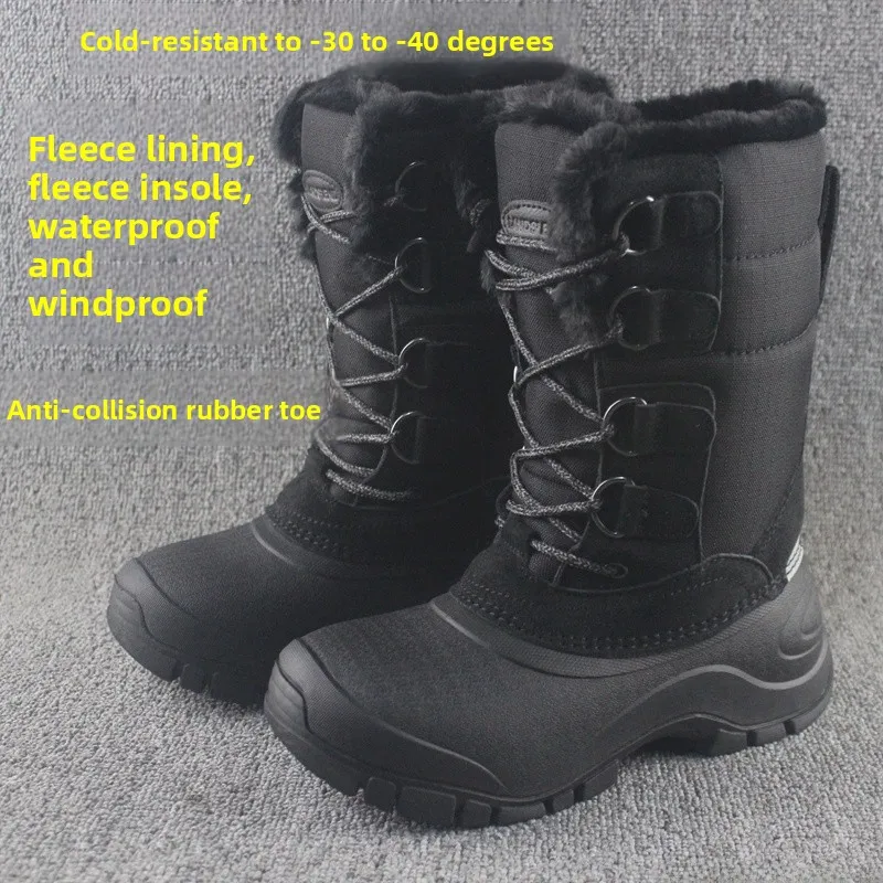 

Warm Fleece Lined Genuine Leather Snow Boots Men Women High Top Waterproof Anti Slip Windproof Outdoor Ski Boots Thick Bottom