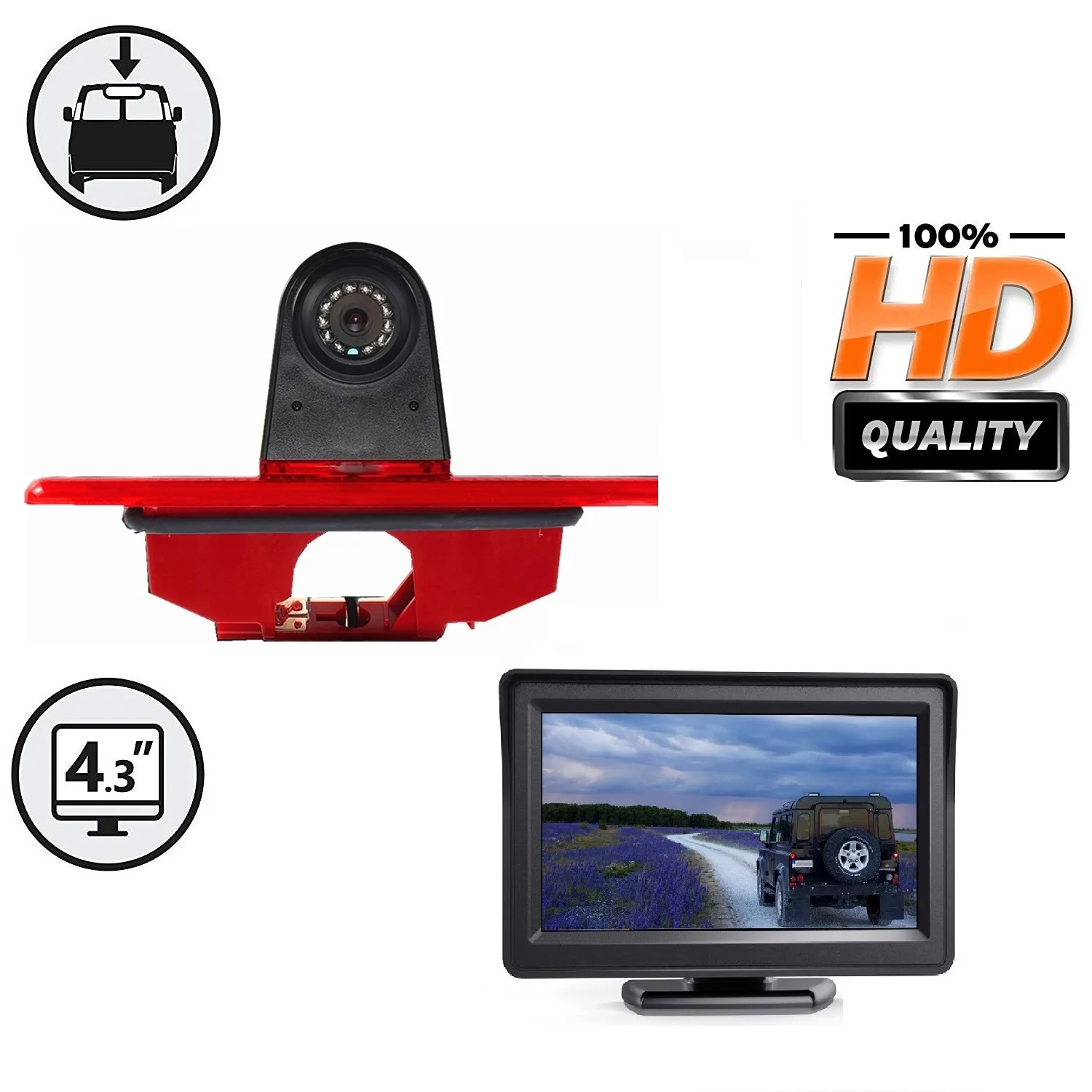 HD E9 Brake Light Backup Camera+4.3 Inch Monitor for Peugeot Expert,Citroen Dispatch,Toyota Proace,Night Vision Rear View Camera
